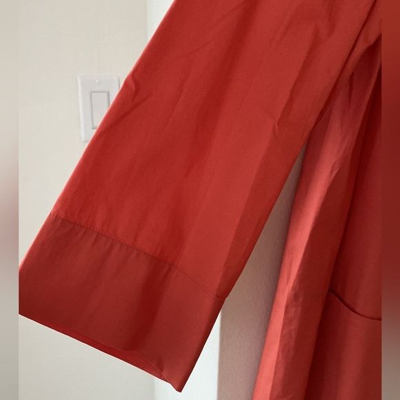 DKNY | Tunic Top Patch Pockets Cotton Stretch Poplin Crewneck Blouse Orange - 10 - Picture 8 of 11